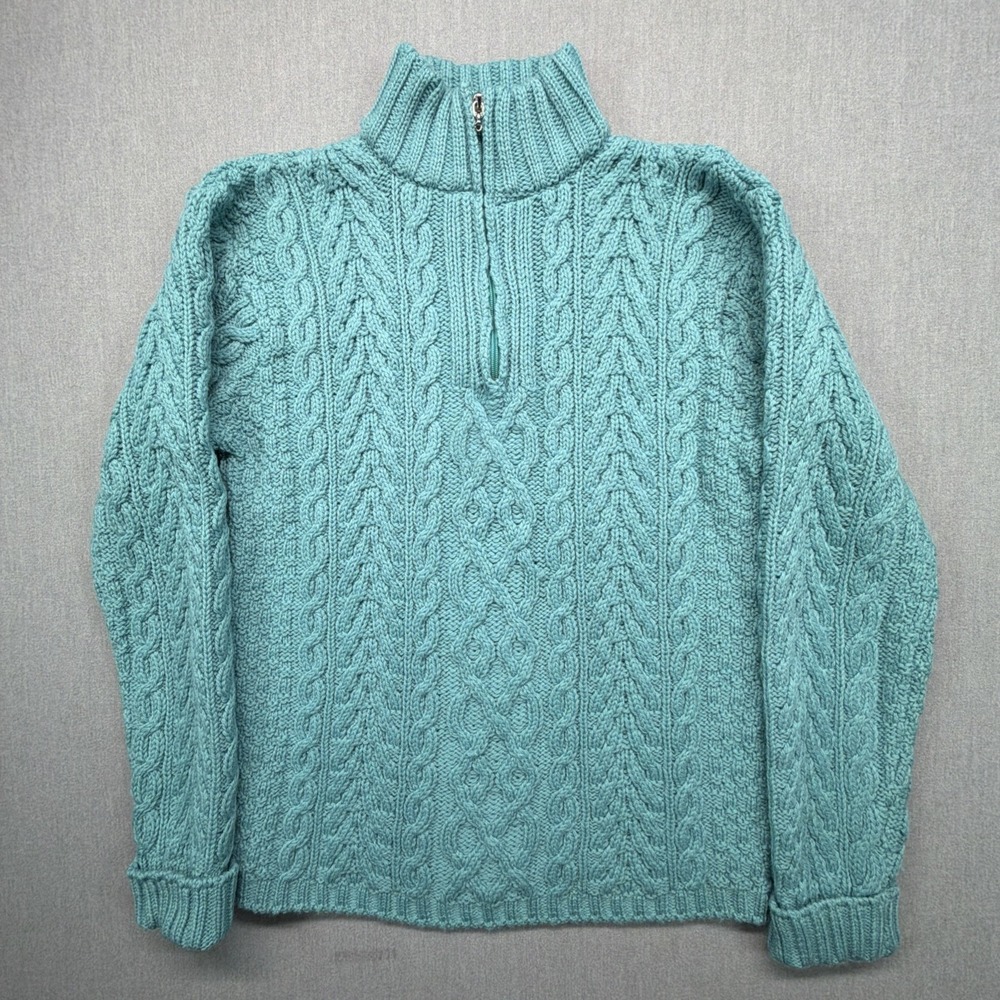 Aran Crafts Ireland Women's Small Cable Knit Merino Wool Zip Sweater